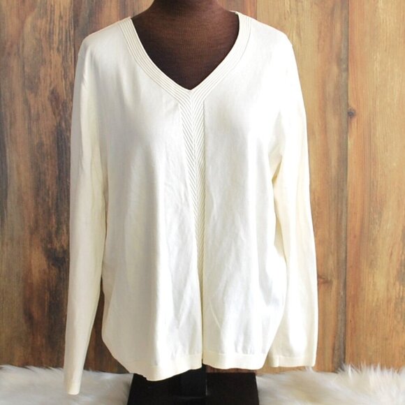 Talbots Sweaters - Talbots Plus Size Women's Vneck Sweater Cream White 2X